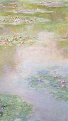 a painting of water lilies and pink flowers