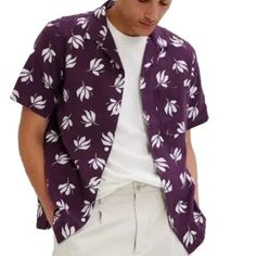 New With Tag Gap Hawaiian Shirt Vacation Tropical Spring Easter Resort Hipster Purple Botanical All Over Print Linen Blend Button Front Lightweight Breathable Men Sz Xxl White Casual Shirt With Camp Collar, Gap Summer Tops With Spread Collar, Purple Printed Shirt With Short Sleeves, Casual Short Sleeve Shirt With Spread Collar, Gap Relaxed Fit Top With Button Closure, Gap Tops With Button Closure And Relaxed Fit, Summer Purple Shirt With Button Closure, Purple Short Sleeve Shirt For Vacation, White Button-up Camp Shirt