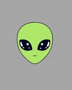 an alien face with stars on it's eyes is shown in green and black