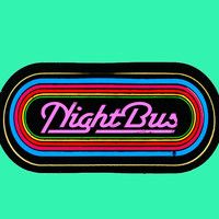 a neon sign that says night bus on it's back side, against a green background