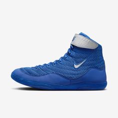 the nike basketball shoe is shown in blue and white