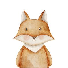 a watercolor drawing of a fox with blue eyes and a bib around its neck