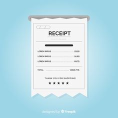 a receipt is shown on a blue background