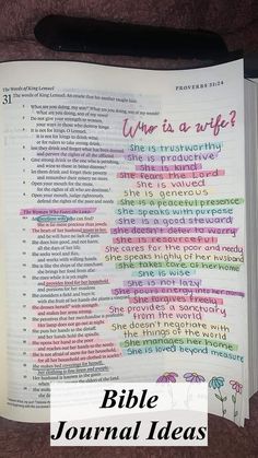 an open bible with words written on it