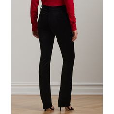 Stretch-infused velvet brings a beautiful sheen and soft hand feel to these trousers which are designed with a high-rise boot silhouette for a leg-lengthening effect. Chic Straight Silhouette Evening Bottoms, Velvet Full Length Bottoms For Evening, Elegant Velvet Trousers, Elegant Velvet Formal Pants, Elegant Velvet Bottoms For Workwear, Elegant Straight Velvet Pants, Fitted Velvet Work Pants, Fitted Velvet Pants For Work, Chic Velvet Trousers