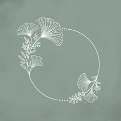 a circle with flowers and leaves drawn in white ink on a green background illustration by person