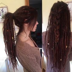 Half Head Dreads, Partial Dreads Placement, Dreadlock Decoration, Half Dreaded Hair, Synthetic Dreads Hairstyles, Brown Dreadlocks, 1920s Makeup, Hair Motivation