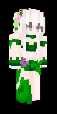 an image of a pixel art character with flowers on his head and arms, in the style of minecraft