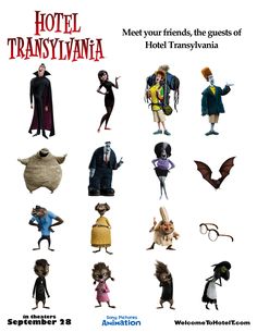 the poster for hotel transstivania, which features characters from various films and tv shows