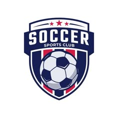 the soccer logo with stars and stripes on it is blue, red, and white