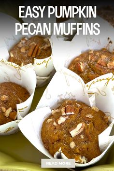 Easy pumpkin pecan muffins with decorative paper wrappers in a tray. Pumpkin Pecan Muffins, Pecan Muffins Recipe, Family Breakfast Recipes, Pecan Muffins, Brunch Inspiration, Pumpkin Muffin Recipes, Pumpkin Cheesecake Recipes, Ginger Nut, Budget Recipes