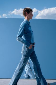 Gabriela Hearst Resort 2023 Fashion Show | Vogue Resort 2023, Upcycle Shirt, 2023 Ss, The Foster, Gabriela Hearst, Flare Denim Jeans, Upcycle Jeans, Flare Leg Pants, Kick Flares