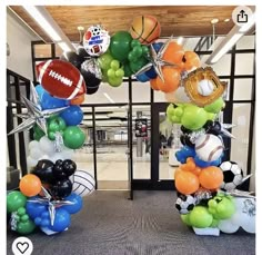 balloons are arranged in the shape of footballs