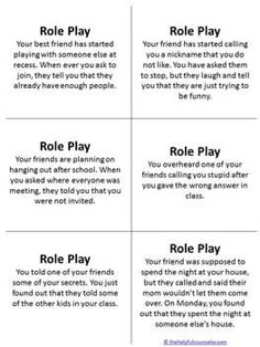 four different types of play cards with the words role play, role play and role play