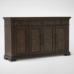 the sideboard is made out of wood and has three doors, two drawers and one door