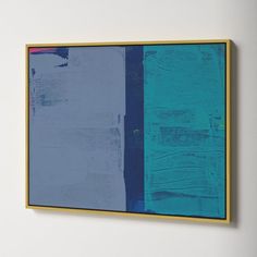 an abstract painting hangs on the wall