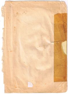 an old piece of brown paper with torn edges and tape on it, sitting in front of a white background