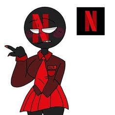 a cartoon character wearing a red shirt and black pants with the letter n painted on his face