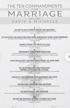 the ten commandments of marriage by david and michele, with instructions for each letter