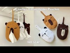 crochet tissue holder pouches made to look like animals