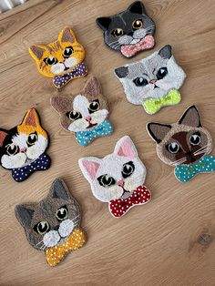 there are six cat magnets that have been made to look like they're wearing bow ties