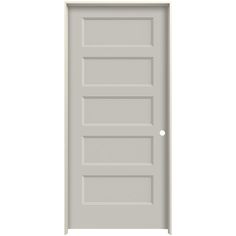 an open door on a white wall with the bottom panel painted in gray and the bottom panel