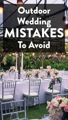 an outdoor wedding with tables and chairs set up for the guests to sit down at