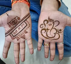 two hands with hendi designs on them