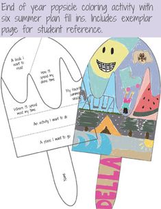 the end of year popsicle coloring activity with six summer printables includes exemplar page for student reference