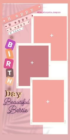 the happy birthday card is displayed on a pink background