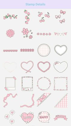 some pink and white paper with hearts, flowers, and other things on it's side