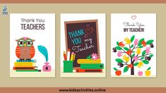 three teacher's day cards with an owl