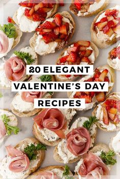 valentine's day appetizers with text overlay that reads, 20 elegant valentine's day recipes