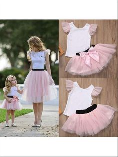 Mother Daughter Matching Shirts, Outfits Matching, Mother Daughter Dress, Mommy And Me Dresses, Matching Clothes, Tulle Tutu Skirt, Skirts For Kids, Tutu Outfits, Girls Top