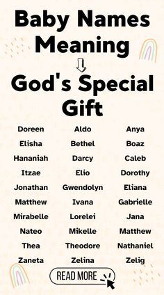 the baby names meaning god's special gift is shown in black on a white background