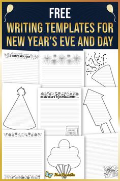 the free writing templates for new year's eve and day is shown here