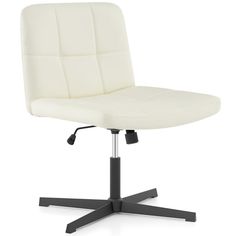 a white office chair sitting on top of a metal base