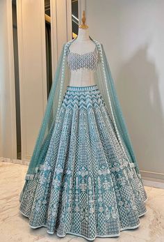 Wedding Lehnga For Bride Maid, Blue Sets With Intricate Embroidery For Reception, Blue Embroidered Organza Anarkali Set, Blue Anarkali Embroidered Fabric With Sheer Dupatta, Blue Embroidered Fabric With Sheer Dupatta, Designer Blue Embroidered Fabric With Sheer Dupatta, Blue Embroidered Fabric With Sheer Dupatta For Designer Wear, Blue Embroidered Fabric With Sheer Dupatta For Wedding, Chanya Choli Ideas