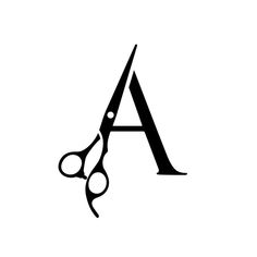 a pair of scissors with the letter a in it's center, on a white background