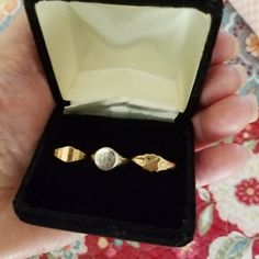 These 3 Rings Were Purchased In 1968 In A Beverly Hills Collectable Antique Jewelry Shop. Two Gold Stamped 10k And One Sterling Silver Stamped. I Had The One With Missing Gem Resized To Fit My Little Finger. Stone Was Probably A Sapphire Chip It Was Teeny Tiny Easy To Replace At A Jewelers With Whichever Stone You Like, He Left A Tiny Solder Mark Inside That Ring Unnoticeable. I'd Say These Rings 70 + Yrs Old. Jewelry Box Over 50 Yrs Old. Selling All 4 Pieces. Pls. No Low Ball Offers. Old Jewelry Box, He Left, Old Jewelry, Antique Rings, Womens Jewelry Rings, Beverly Hills, Antique Jewelry, Jewelry Shop, Jewelry Box