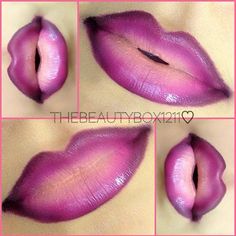 Gorgeous purple ombre #makeup #lips #lipstick Black Lipgloss, Amanda Ensing, Ombré Lips, Ombre Eyebrows, Lip Makeup Tutorial