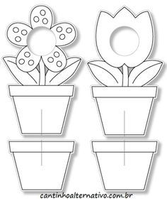 three flower pots with flowers in them cut out from the top and bottom, on a white background