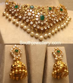 Flat Diamond Peacock Choker and Jhumkas photo Choker Designs, Gold Necklace Indian Bridal Jewelry, Wedding Jewellery Collection, Gold Bride Jewelry, Bangles Jewelry Designs, Gold Fashion Necklace, Bridal Gold Jewellery Designs, Gold Jewellery Design Necklaces, Gold Jewelry Necklace