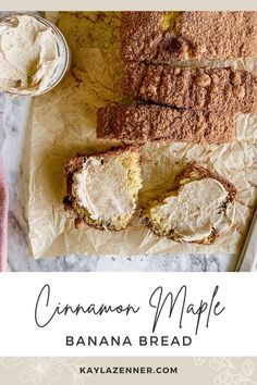 cinnamon maple banana bread is cut into slices