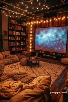 a living room filled with lots of furniture and a flat screen tv mounted to the wall