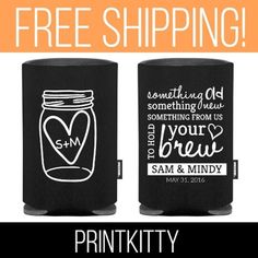 two can coolers with the words, free shipping and an image of a mason jar