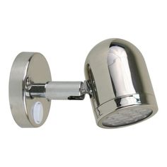 a chrome finish wall light with an adjustable arm and white leds on the side