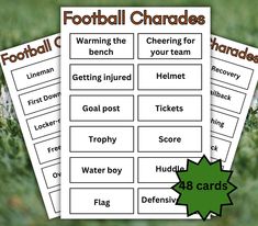 two football cards sitting on top of each other in the grass with text reading football charadess