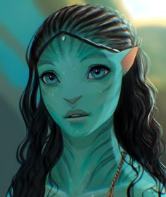 a digital painting of a woman with blue eyes and long hair, wearing an elf costume