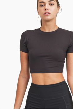 Whether as a workout top (worn over a Mono B sports bra and a pair of Mono B leggings) or as a cute top (matched with a denim item), this cropped tee is as versatile as it is comfortable. It has short sleeves, a rounded neckline, and a form-fitting silhouette. Custom Design Shirts, Mens Beanie, Spirit Wear, Fitted Tee, Women Long Sleeve Tops, Womens Tights, Joggers Womens, Cropped Tee, Matching Top